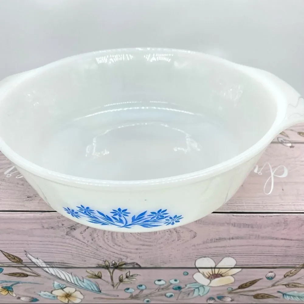 Vintage Anchor Hocking Fire King Blue Cornflower 1 Qt Casserole Dish